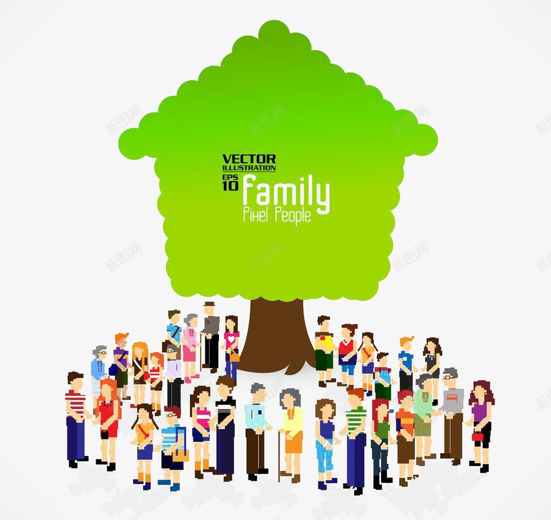 绿色树下的卡通人物png免抠素材_新图网 https://ixintu.com 人物 卡通 家庭 植物 环保 设计