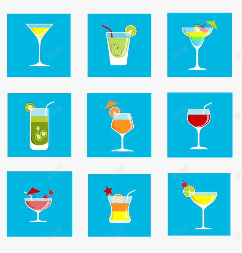 蓝色酒吧系列psd免抠素材_新图网 https://ixintu.com 多款可选 多款造型 杯子 蓝色 酒吧系列 酒杯系列
