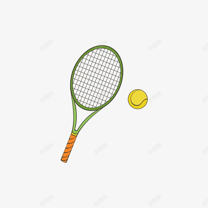 黄色网球和绿色网球拍png免抠素材_新图网 https://ixintu.com 体育 绿色 网球拍 运动 黄色 黄色网球