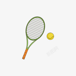 绿色网球拍黄色网球和绿色网球拍高清图片