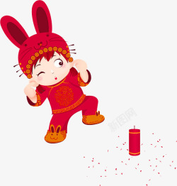 红色中国娃娃鞭炮装饰图案素材