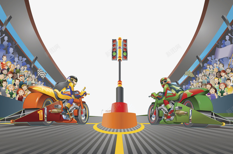 摩托车比赛插画png免抠素材_新图网 https://ixintu.com 插画 摩托车比赛 赛场 起点 速度比拼