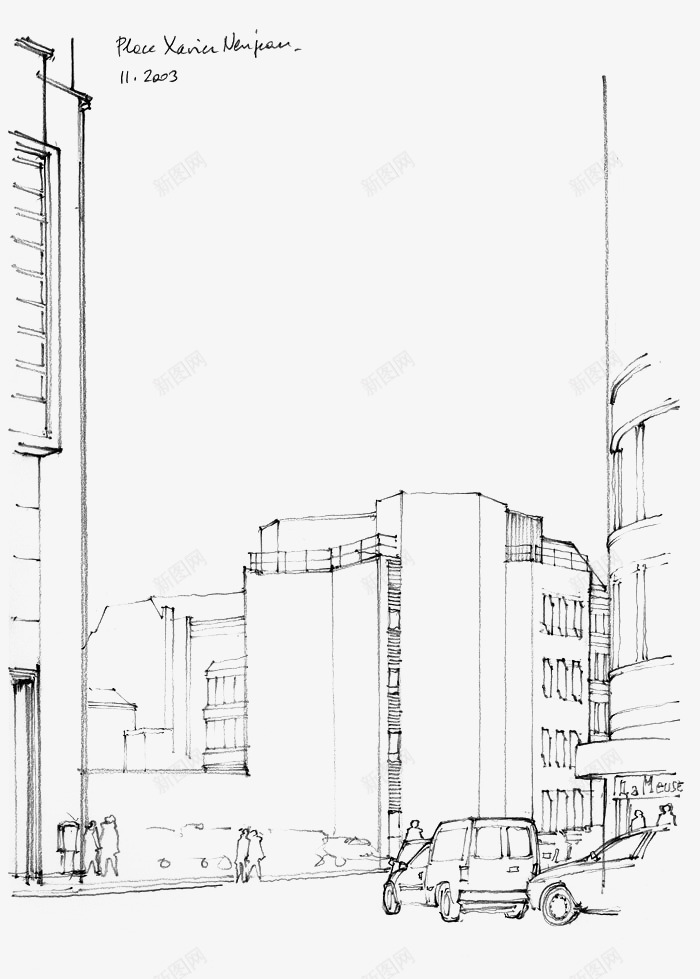 建筑速写png免抠素材_新图网 https://ixintu.com 建筑 手绘 线描 线稿 速写