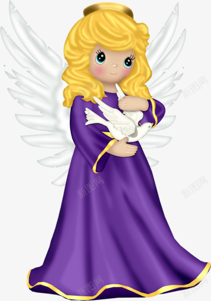 拿着和平鸽的小天使png免抠素材_新图网 https://ixintu.com 和平鸽 小天使 紫色 翅膀 贴画