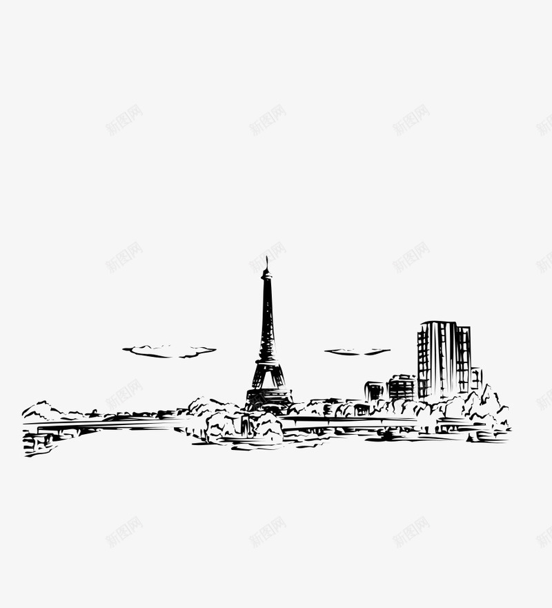 城市线稿黑色png免抠素材_新图网 https://ixintu.com 名胜 建筑 黑色