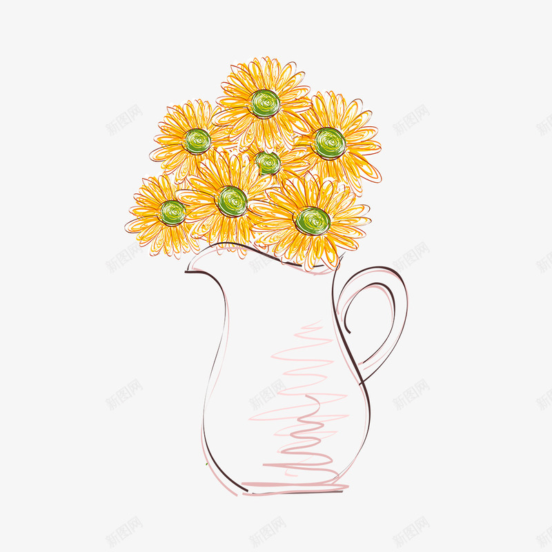 向日葵的花瓶png免抠素材_新图网 https://ixintu.com 向日葵 白色 线稿 花瓶