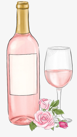红酒和花朵手绘图素材