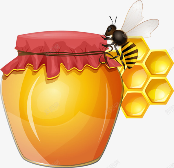 卡通蜂蜜罐子蜜蜂png免抠素材_新图网 https://ixintu.com 卡通手绘 蜂蜜 蜜蜂