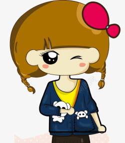 头上带花的女孩卡通小女孩高清图片