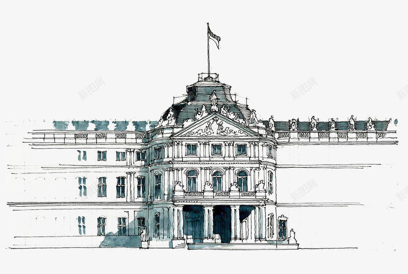 建筑速写png免抠素材_新图网 https://ixintu.com 建筑 手绘 线描 线稿 速写 风景