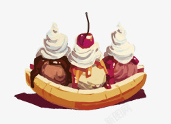 卡通香蕉船水彩甜品香蕉船高清图片