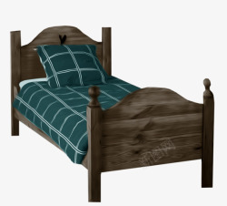 木头床免抠素材手绘木头床高清图片
