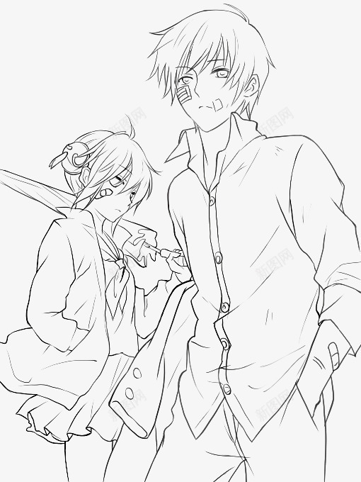 线描手绘人物png免抠素材_新图网 https://ixintu.com 卡通 卡通人物 卡通形象 手绘 手绘线稿 线稿