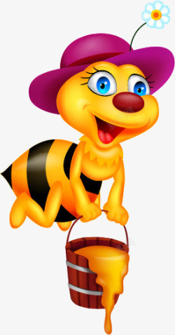 黄色的木桶可爱卡通蜜蜂高清图片