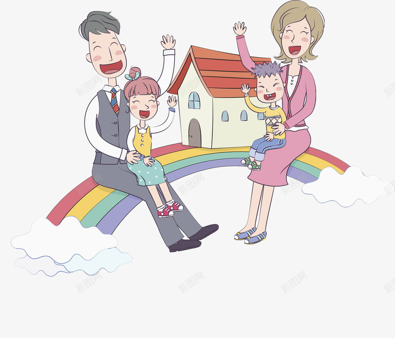 幸福家庭png免抠素材_新图网 https://ixintu.com 卡通人物 卡通手绘 幸福家庭 水彩画 肖像画 装饰图案