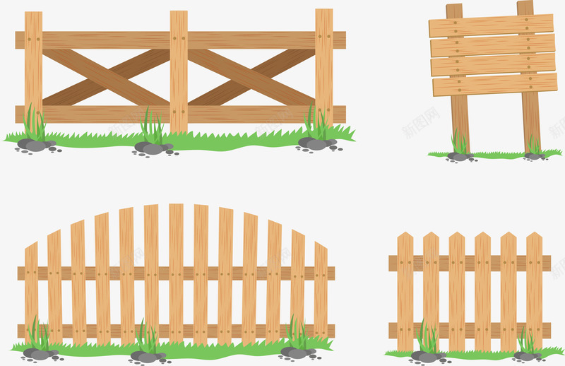 栅栏矢量图ai免抠素材_新图网 https://ixintu.com 围栏 土黄色 木头 栅栏 绿色 矢量图