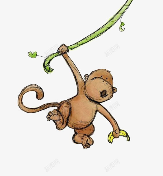 卡通手绘猴子png免抠素材_新图网 https://ixintu.com 动物 卡通 可爱 手绘 插画 猴子 玩耍 香蕉