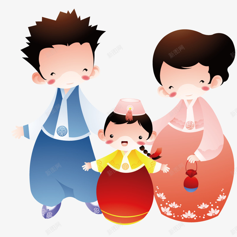 穿着和服的一家人png免抠素材_新图网 https://ixintu.com 亲情 创意 家人 家庭 手绘 矢量人物