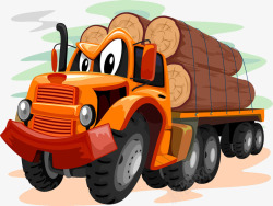 卡通手绘运输木头货车素材