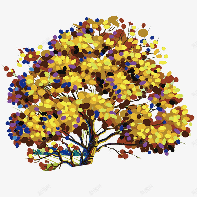 手绘一棵树png免抠素材_新图网 https://ixintu.com 一棵树 手绘 手绘一棵树 树叶 树枝 颜色相间