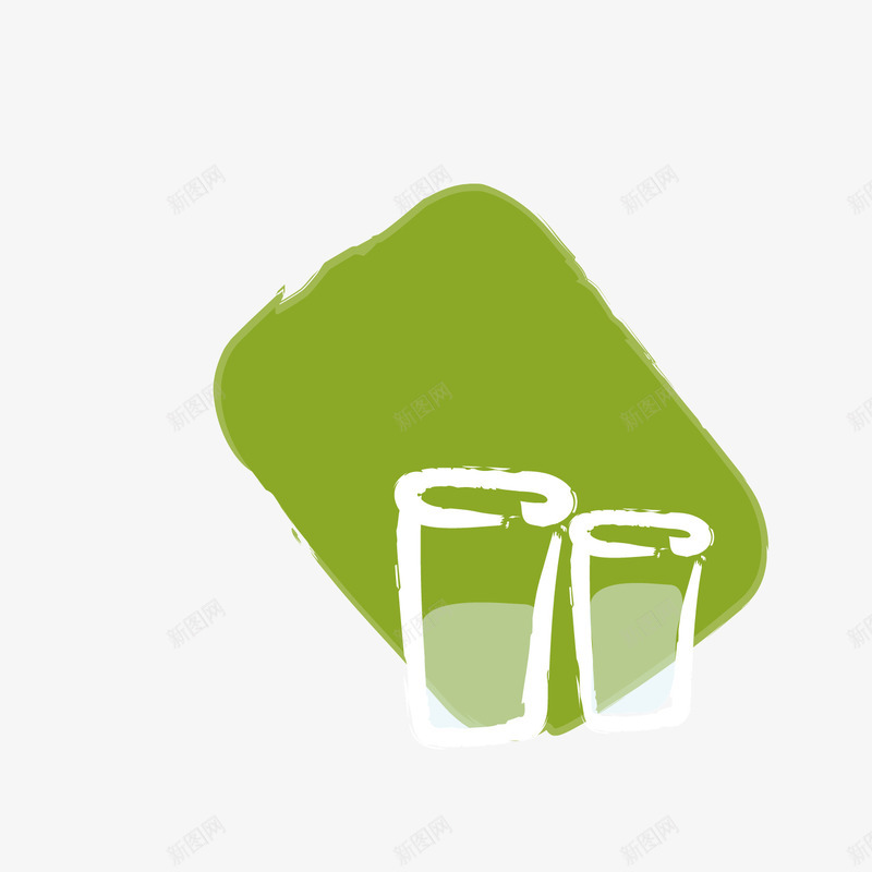绿色水杯png免抠素材_新图网 https://ixintu.com 卡通 手绘 水杯 渐变 白色 线稿 绿色 边框