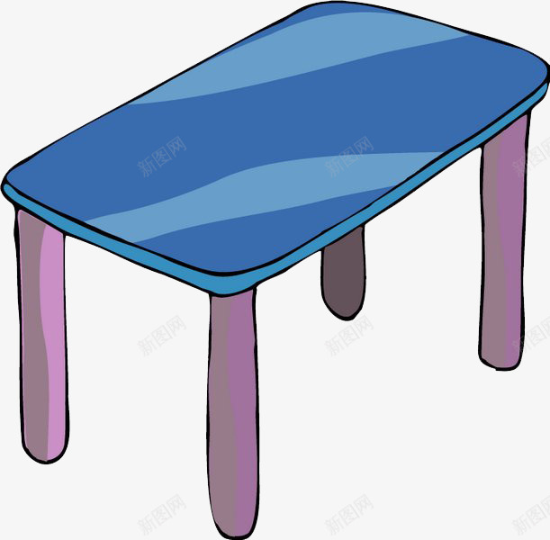 卡通桌子png免抠素材_新图网 https://ixintu.com 套色 桌腿 紫色 蓝色