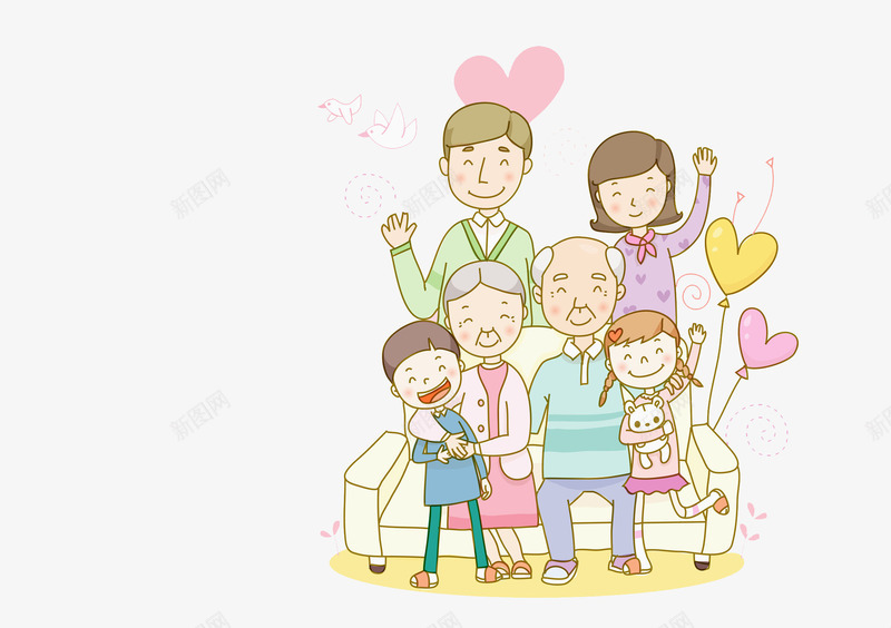 幸福家庭照png免抠素材_新图网 https://ixintu.com 卡通人物 卡通手绘 幸福家庭照 水彩画 肖像画 装饰图案