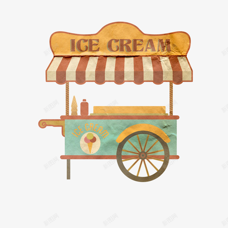 冰淇淋餐车png免抠素材_新图网 https://ixintu.com 冰淇淋 贴纸 轮子 餐车
