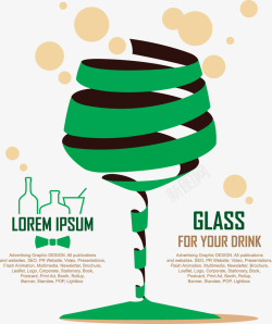 绿色丝带结创意酒杯矢量图高清图片