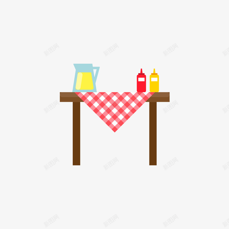 桌子上的饮料和调料矢量图ai免抠素材_新图网 https://ixintu.com 咖啡色 日用 桌子 红色 调料 食物 餐布 饮料 黄色 矢量图