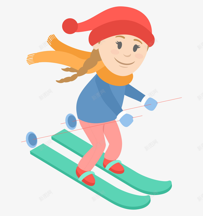 卡通版滑雪运动员png免抠素材_新图网 https://ixintu.com 体育 卡通人物 女性 小人 手绘人物 滑雪 运动员