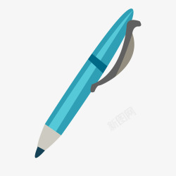 扁平化学习用品笔袋卡通蓝色的圆珠笔矢量图高清图片