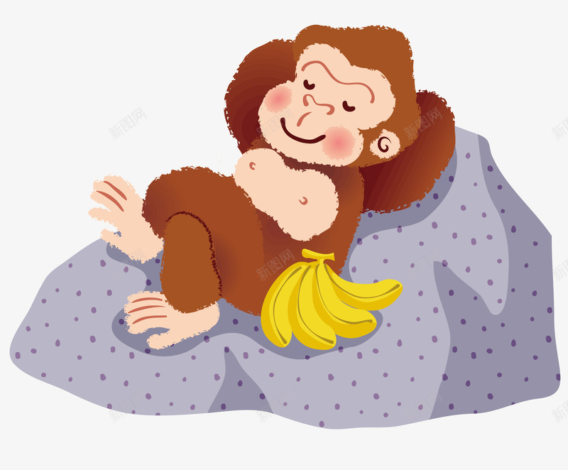 一只躺着的猴子png免抠素材_新图网 https://ixintu.com 卡通 卡通形象 可爱的猴子 躺着 闲适 香蕉