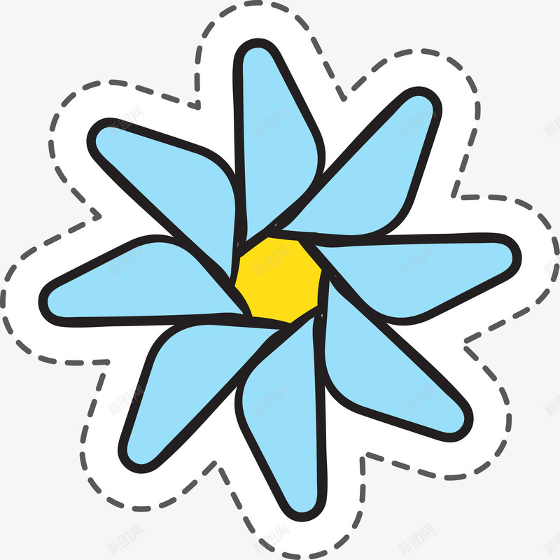 蓝色花朵开放植物卡通贴纸png免抠素材_新图网 https://ixintu.com 商务 手绘 植物 环境 线稿 自然 花朵 蓝色 虚线