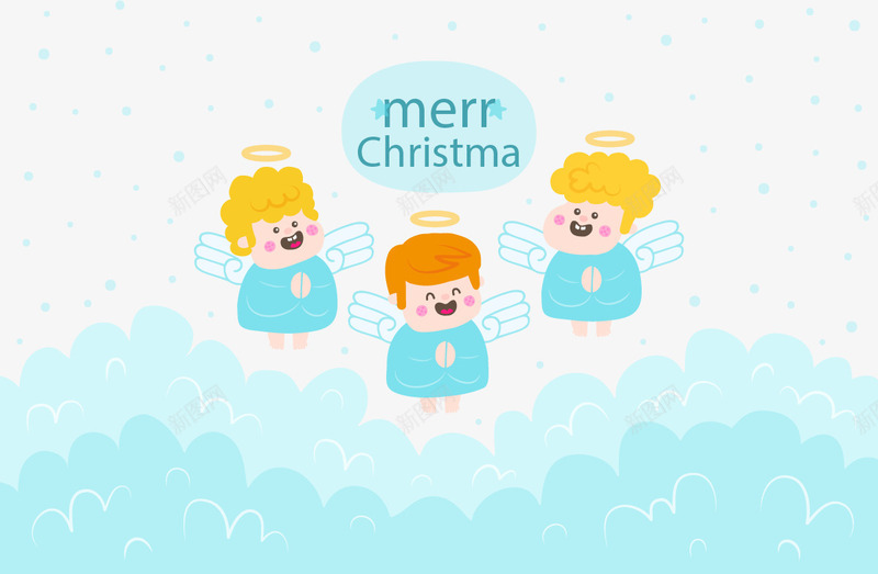 三只可爱小天使png免抠素材_新图网 https://ixintu.com 免抠png 免费png 卡通 可爱 圣诞节天使 小天使 蓝色云朵 蓝色天使