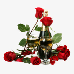 红酒与高脚杯彩色浪漫装饰玫瑰红酒高清图片