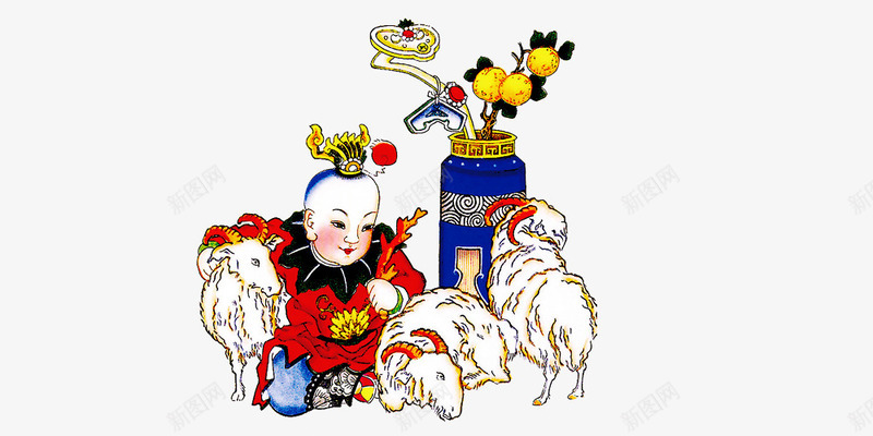中国娃娃epng免抠素材_新图网 https://ixintu.com 中国娃娃 中国风 年画 插画 放羊 童子