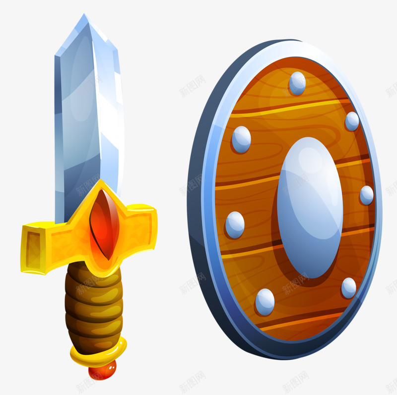 刀和护盾png免抠素材_新图网 https://ixintu.com 动画 手绘 护盾 木头的刀
