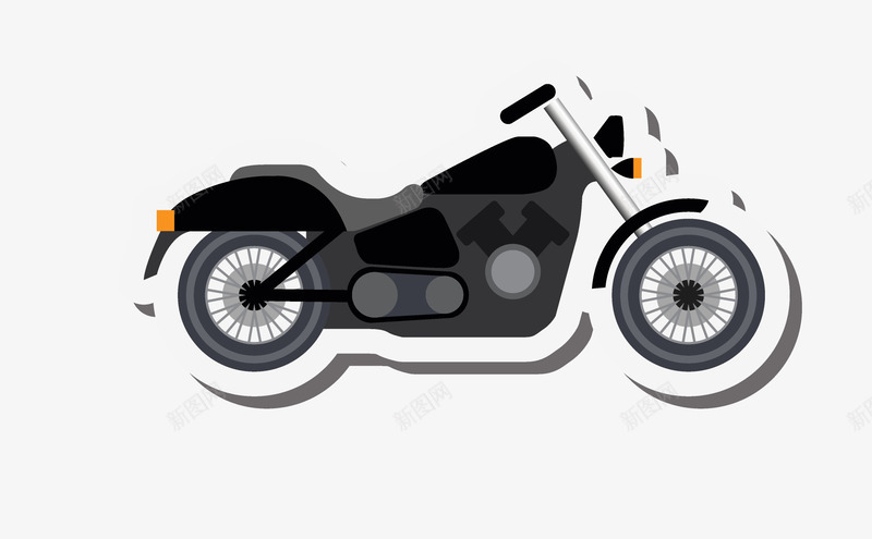 黑色摩托赛车贴纸png免抠素材_新图网 https://ixintu.com 交通工具 座椅 简图 贴纸 车把 车轮 黑色摩托车