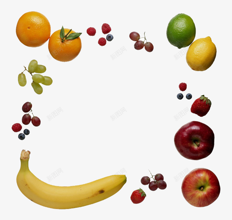 水果边框图形png免抠素材_新图网 https://ixintu.com 橘子 水果 苹果 边框 香蕉