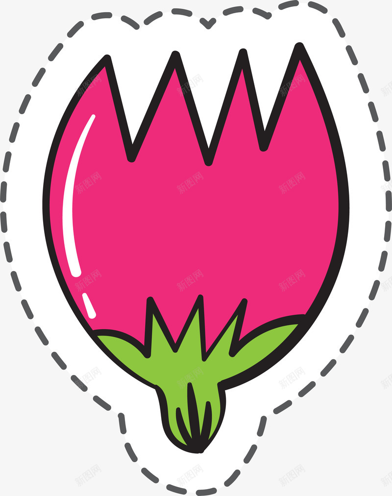 红色花朵植物自然卡通贴纸png免抠素材_新图网 https://ixintu.com 卡通贴纸 商务 开放 植物 红色 纹理 自然 花朵 虚线 锯齿