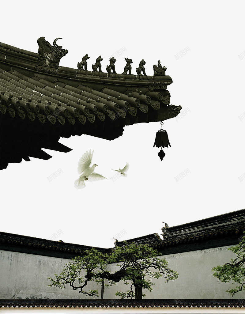中国风古典屋檐png免抠素材_新图网 https://ixintu.com 中国风古典屋檐 传统 和平鸽 商业元素 地产元素 鸟