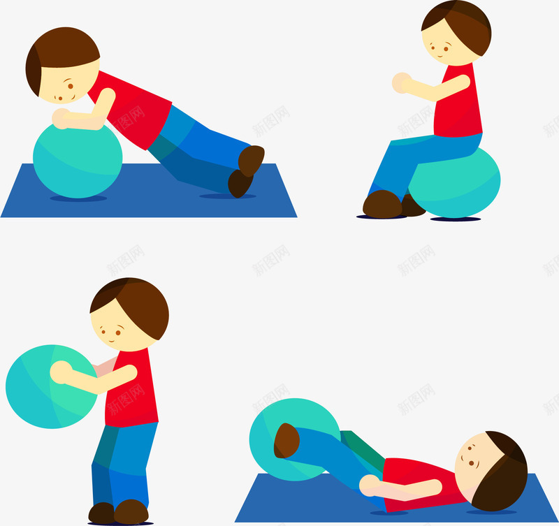 瑜伽球健身png免抠素材_新图网 https://ixintu.com 动作分解 塑身 家庭健身 瑜伽球 矢量素材