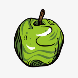 手绘绿色苹果卡通插画矢量图素材