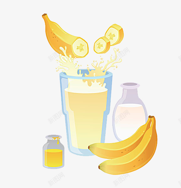 香蕉汁水png免抠素材_新图网 https://ixintu.com 一杯 一根 卡通 手绘 水果 香蕉 香蕉汁 黄色