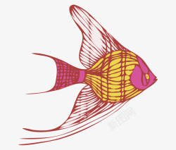 彩色的飞鱼彩色手绘线稿飞鱼矢量图高清图片