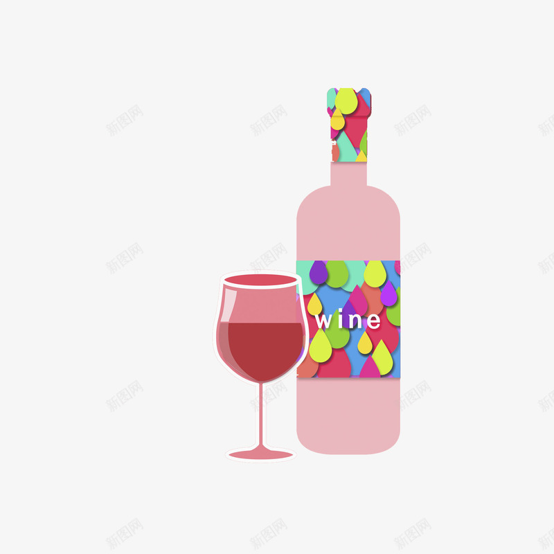 多彩红酒瓶png免抠素材_新图网 https://ixintu.com 创意 唯美 多彩 手绘 简约 红酒杯 红酒瓶