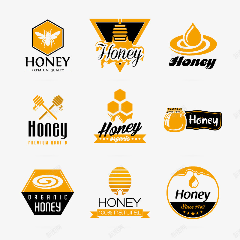国外蜂蜜logo图标png_新图网 https://ixintu.com logo 元素 形象 设计 黑黄色