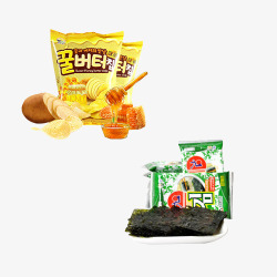 韩式零食蜂蜜薯片与海苔高清图片