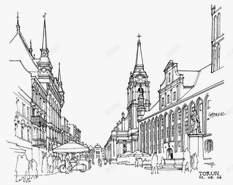 手绘场景线描png免抠素材_新图网 https://ixintu.com 卡通场景 场景线稿 线描 线描场景 风景